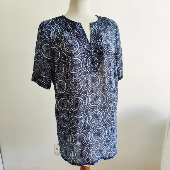 Michael Kors Tunic Top / Blue Geometric / Size Large - Picture 1 of 5